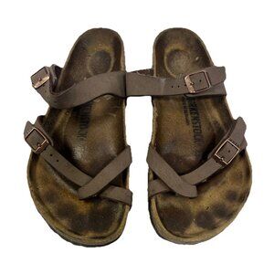 Birkenstock Mayari Thong Sandal Brown Leather Toe Loop Flats Buckle EU39/US8-8.5